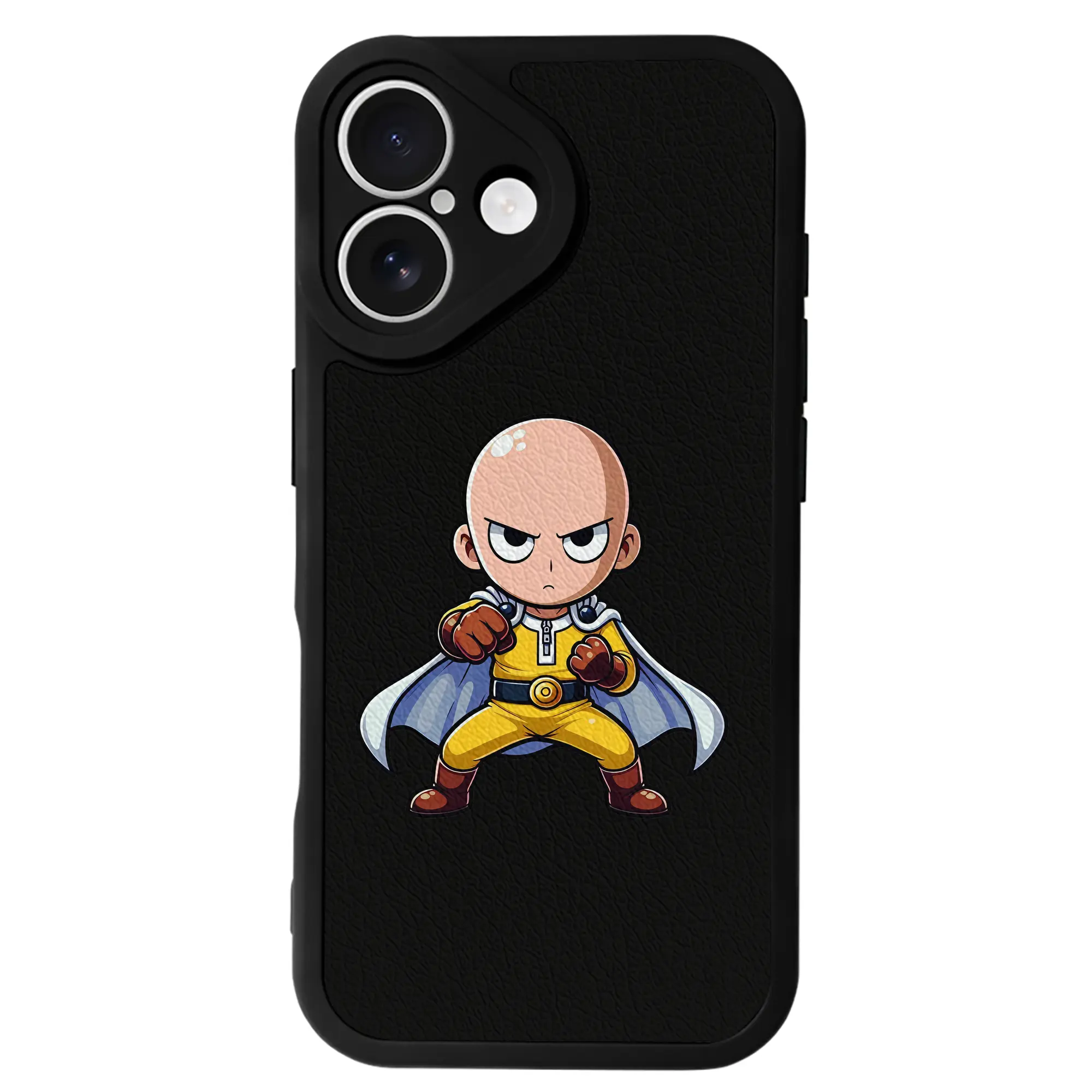 ワンパンマン グッズ サイタマ - IPhone 16シリーズ対応 ・ シリコンスマホケース ・ レザー調 ・ 高精度フィット ・ 耐衝撃 ・ ワイヤレス充電対応 ・ 精密カット